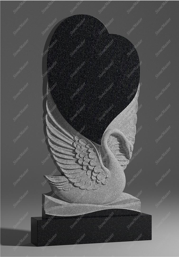 Памятник с лебедем и сердцем на могилу фигурный 310
