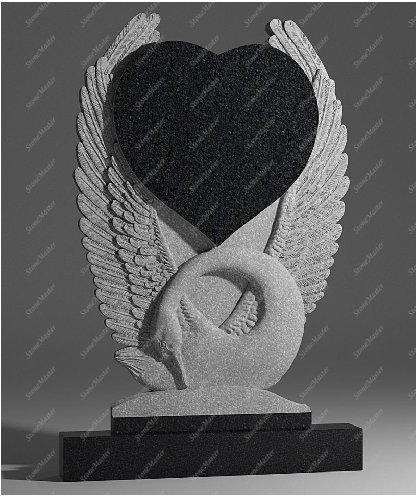 Памятник с лебедем и сердцем на могилу фигурный 313
